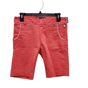 Lija Women's‎ Coral White Windowpane Plaid Bermuda Golf Shorts Size US 6